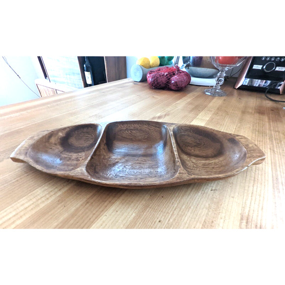 Leilani Monkey Pod Wood Tray Hand Crafted Three Parts Mid Century Philippines - Picture 4 of 12